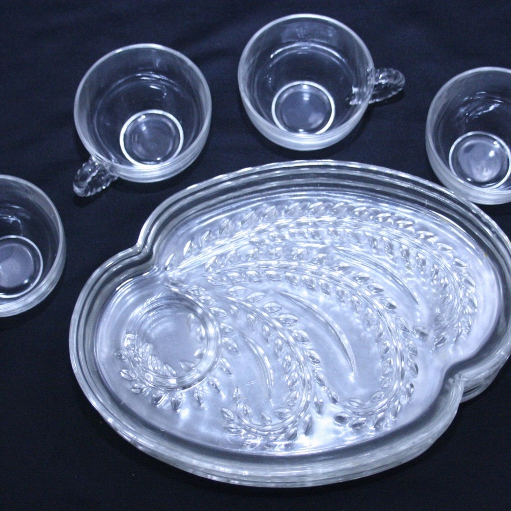 True 1950’s MCM Vintage Federal Glass Hospitality ‘Snack Set’, 8 Pcs With Box